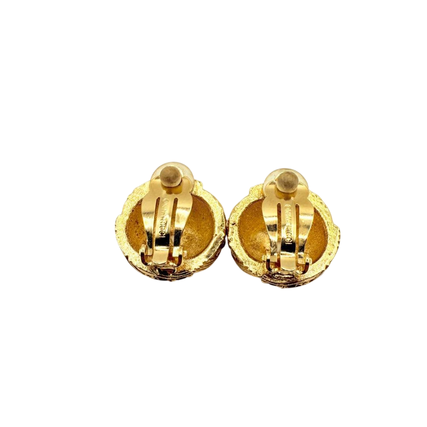 Monet Gold Tone Clip-On Earrings with Red and Clear Rhinestones