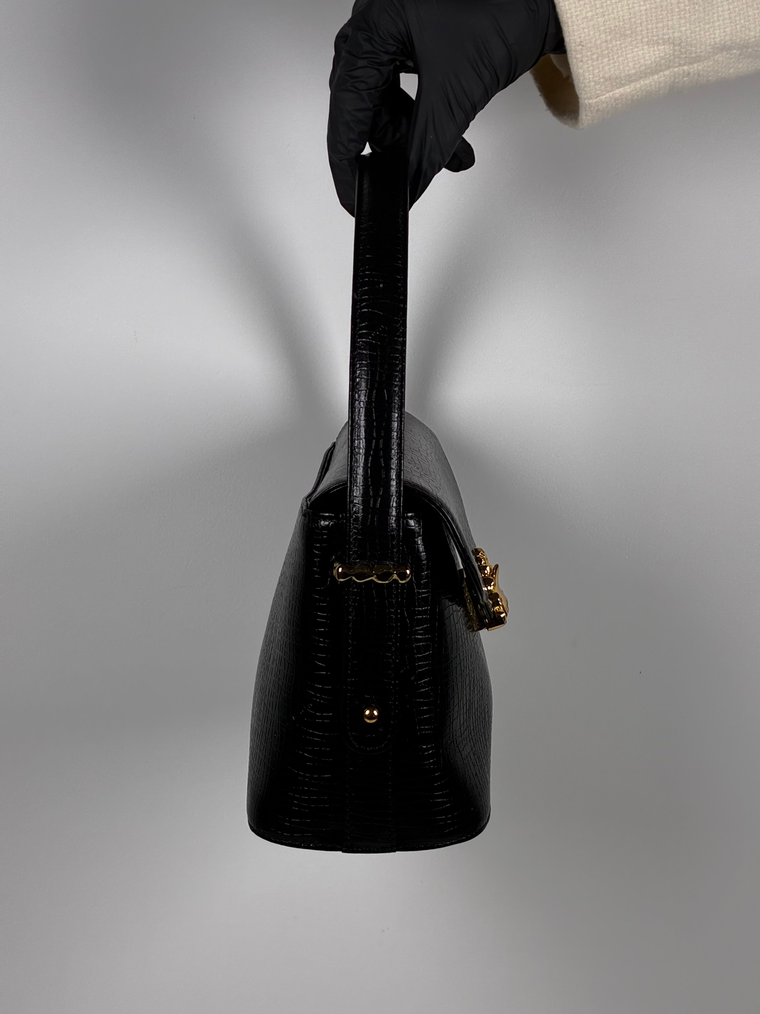 Ungaro Sac à Main en cuir embossé crocodile noir