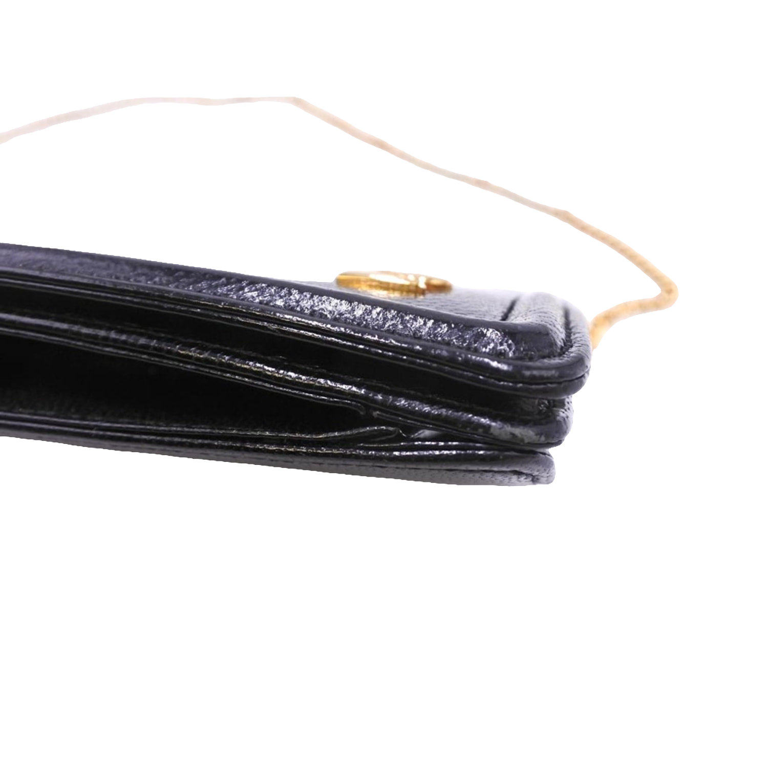 PIERRE CARDIN Pochette soirée cuir noir lisse chaîne dorée logo PC