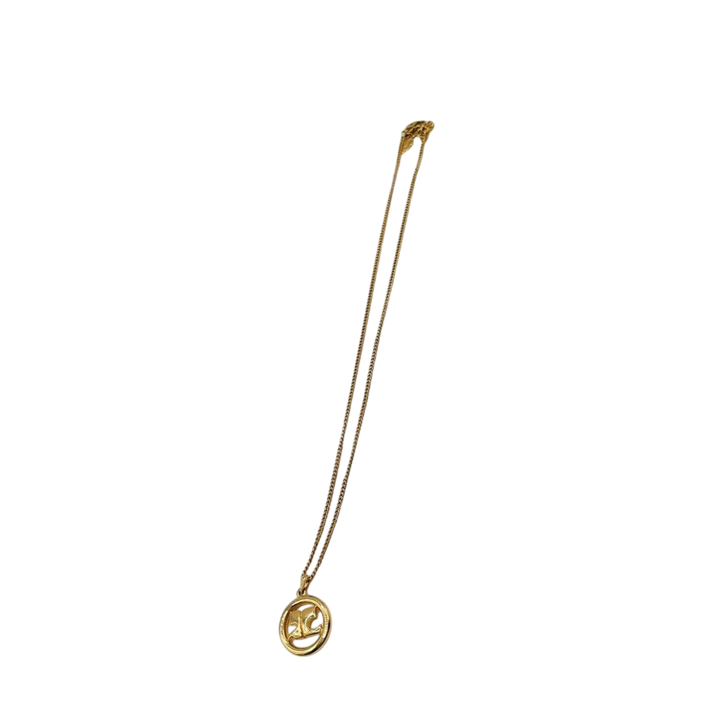 Courreges Gold Tone AC Logo Pendant Necklace