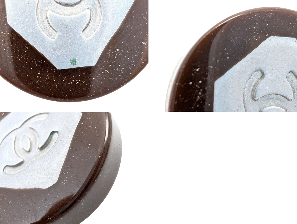 Chanel Earrings Brown Silver Vintage 1999 Spring Collection Clip-On CC Logo