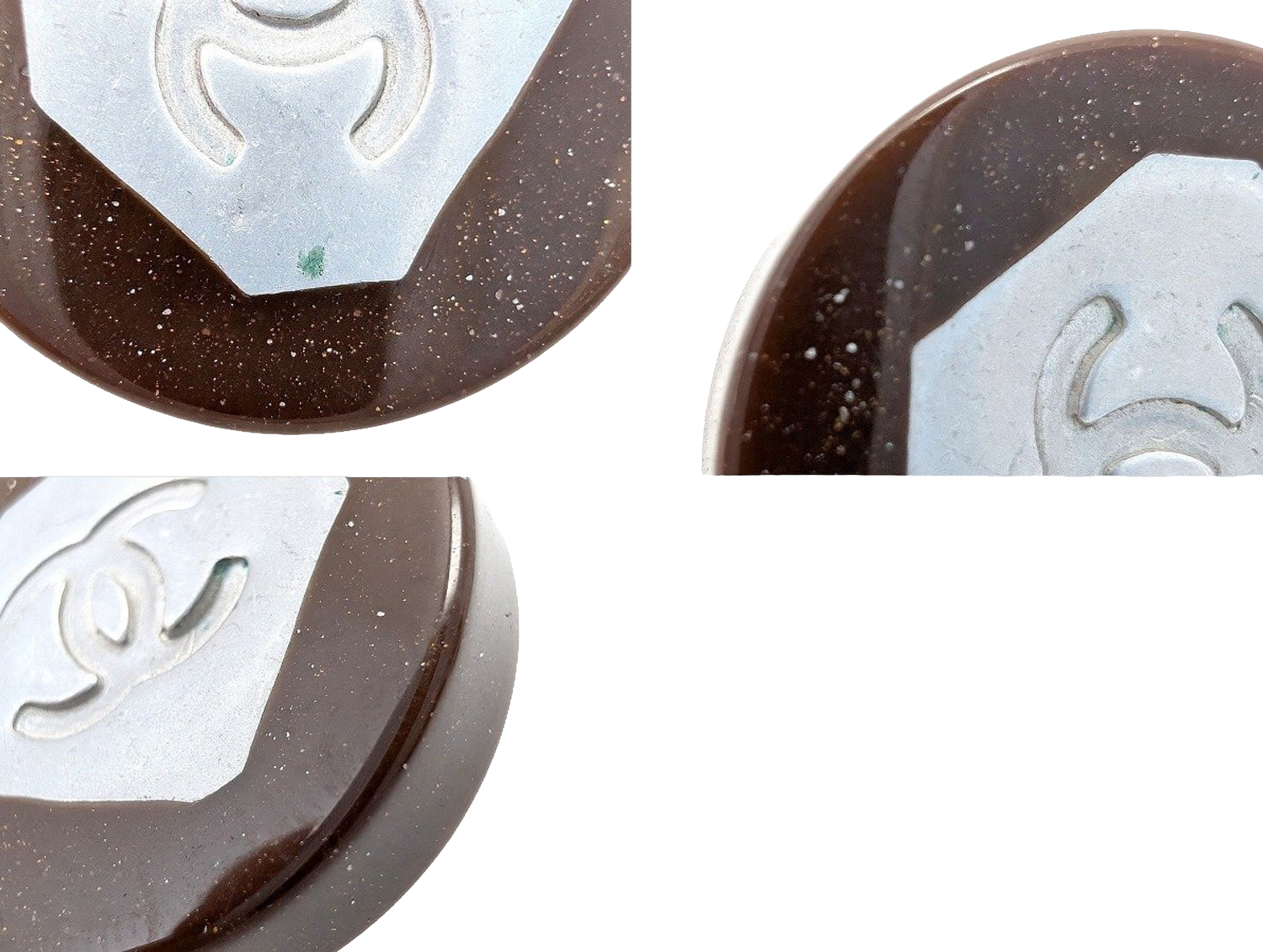 Chanel Earrings Brown Silver Vintage 1999 Spring Collection Clip-On CC Logo