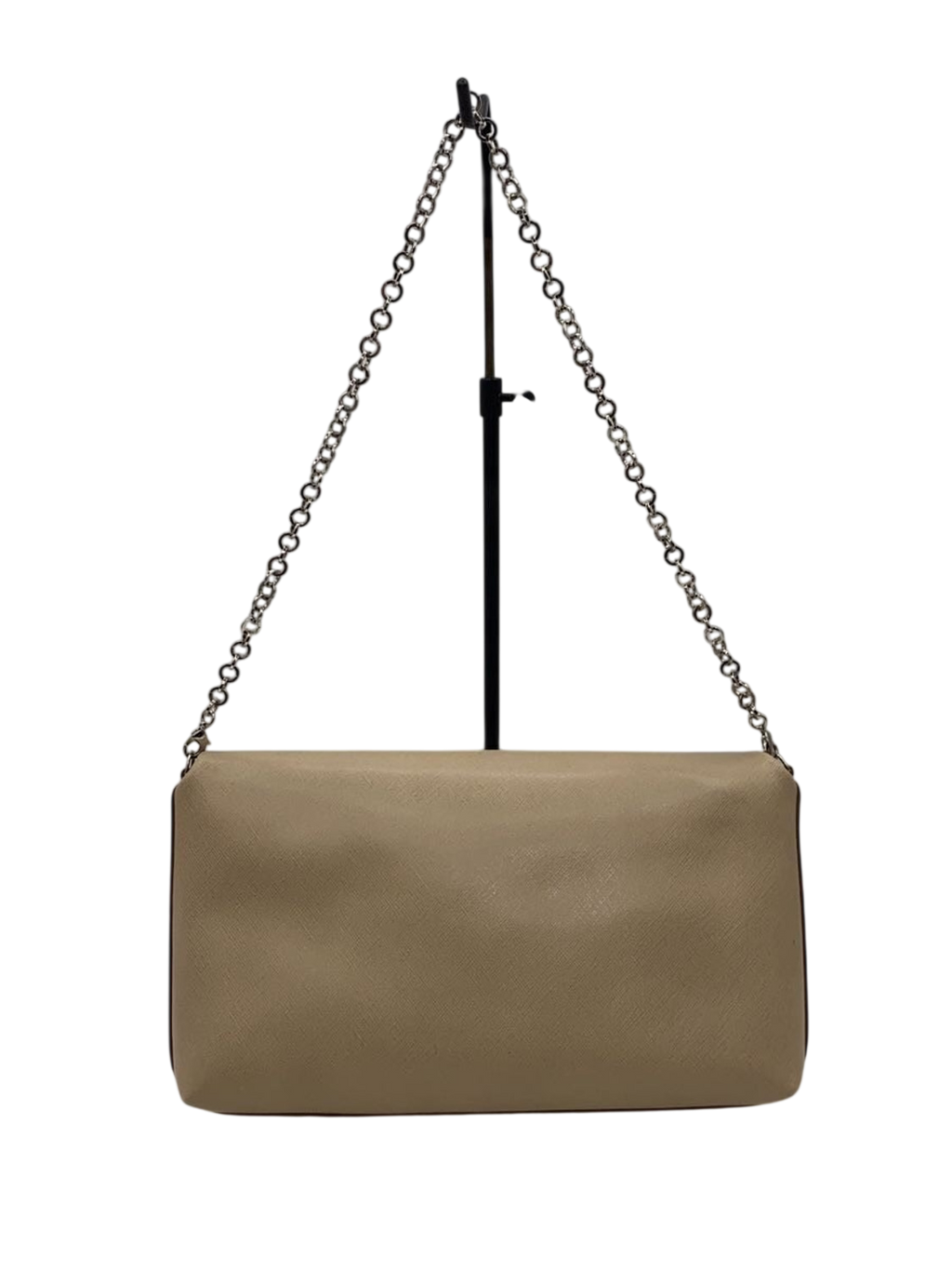 SALVATORE FERRAGAMO Sac pochette chaîne cuir saffiano beige nœud Vara