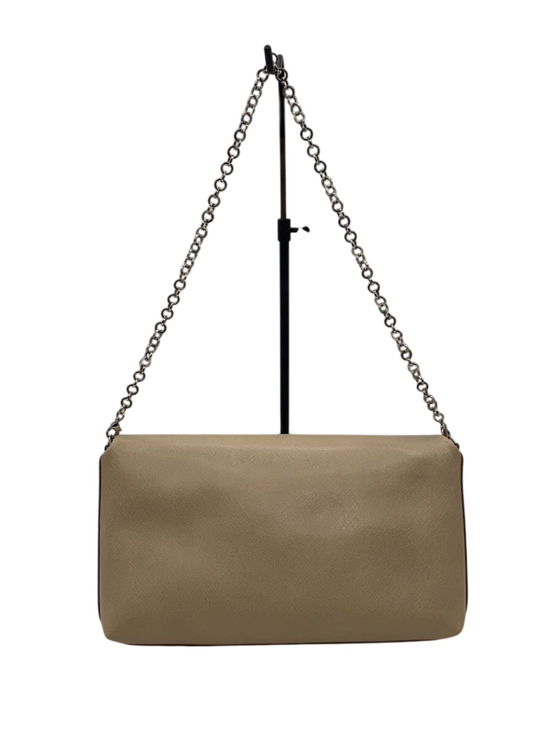 SALVATORE FERRAGAMO Sac pochette chaîne cuir saffiano beige nœud Vara