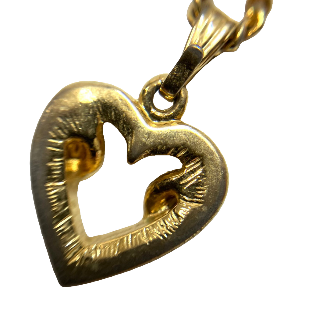 Courreges Necklace Gold Silver Heart Pendant Rhinestone Vintage Paris