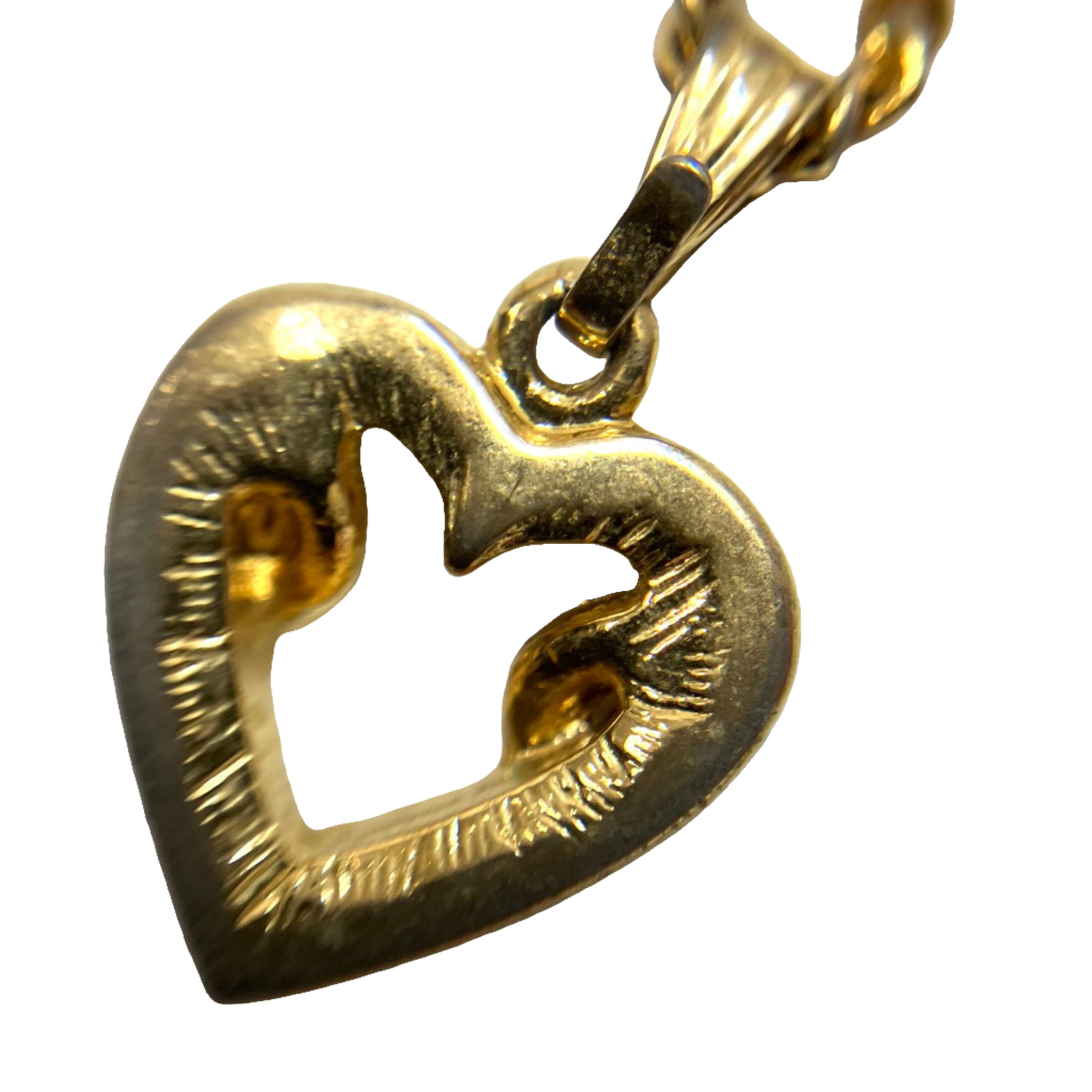 Courreges Necklace Gold Silver Heart Pendant Rhinestone Vintage Paris