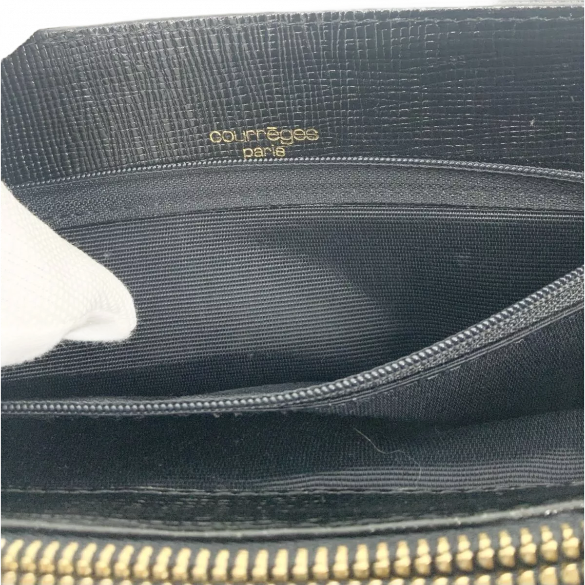COURRÈGES Sac cabas noir pour femme cuir grainé ancien logo wnametag