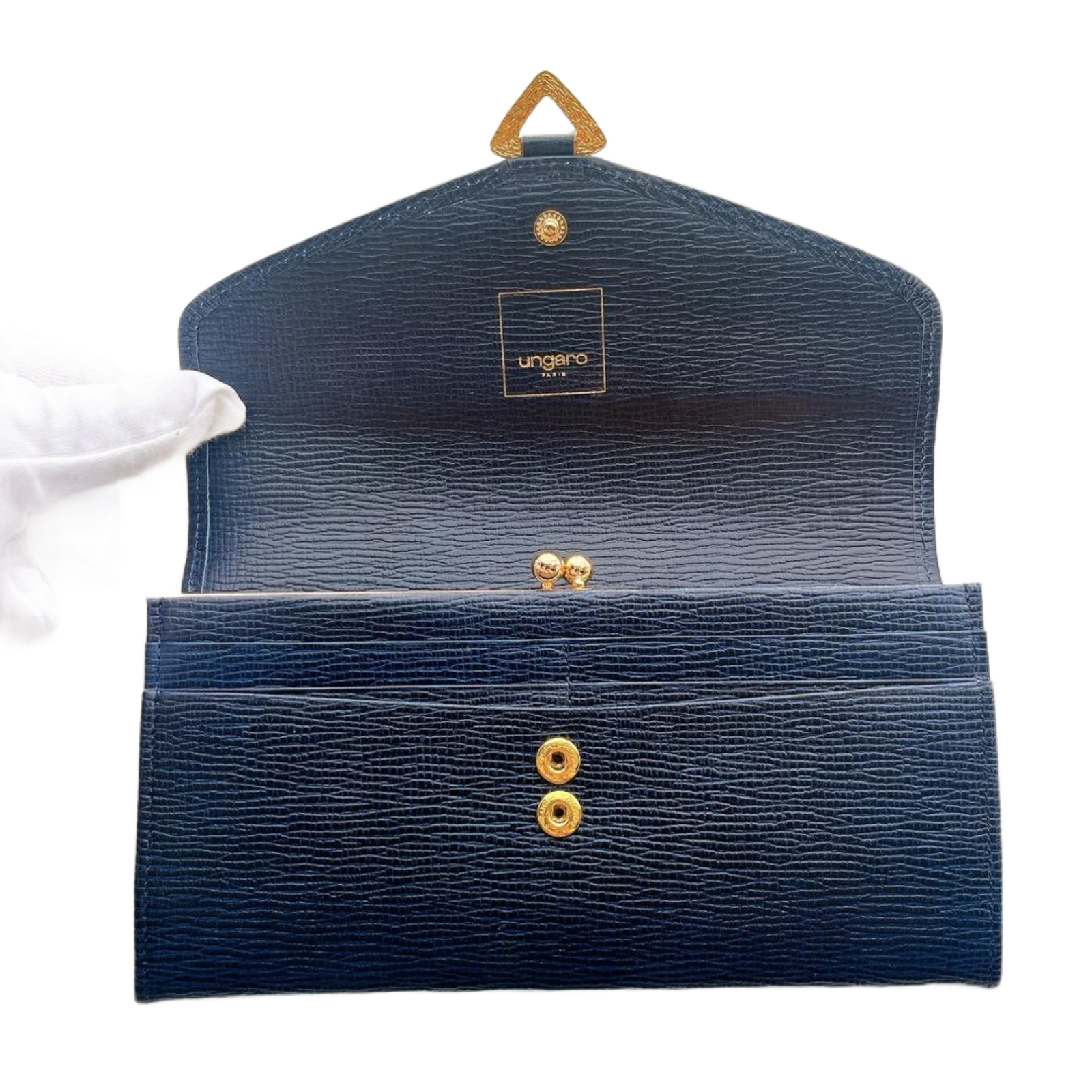 UNGARO Portefeuille Long Cuir bleu Marine / noir Fermoir Doré