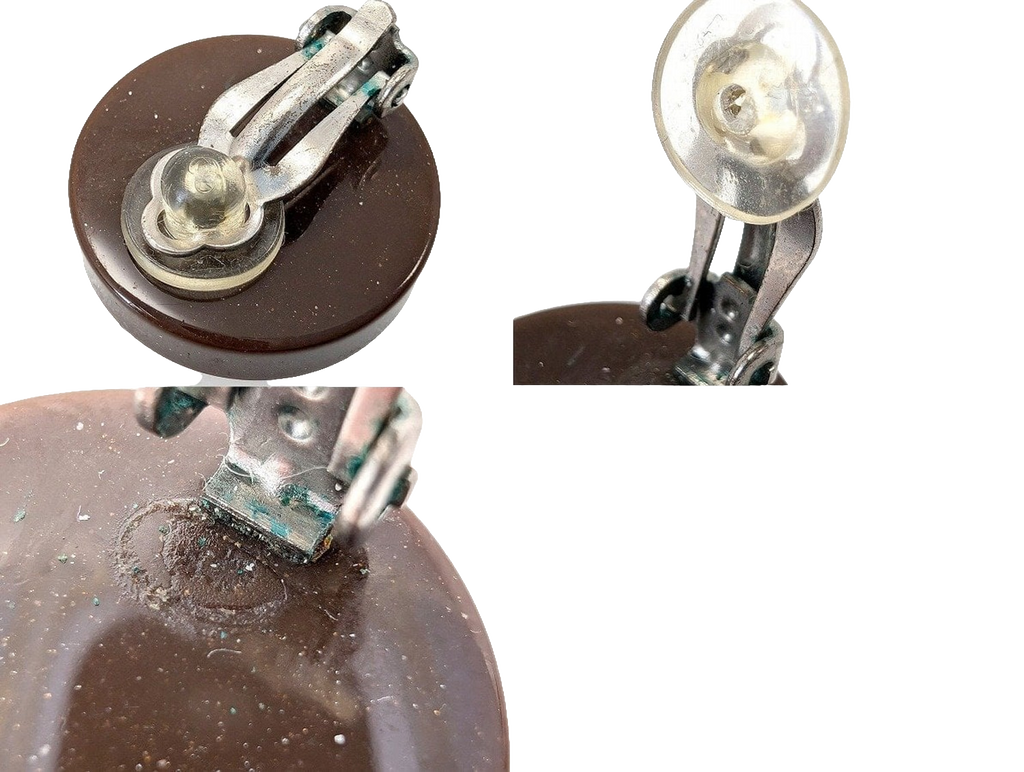 Chanel Earrings Brown Silver Vintage 1999 Spring Collection Clip-On CC Logo