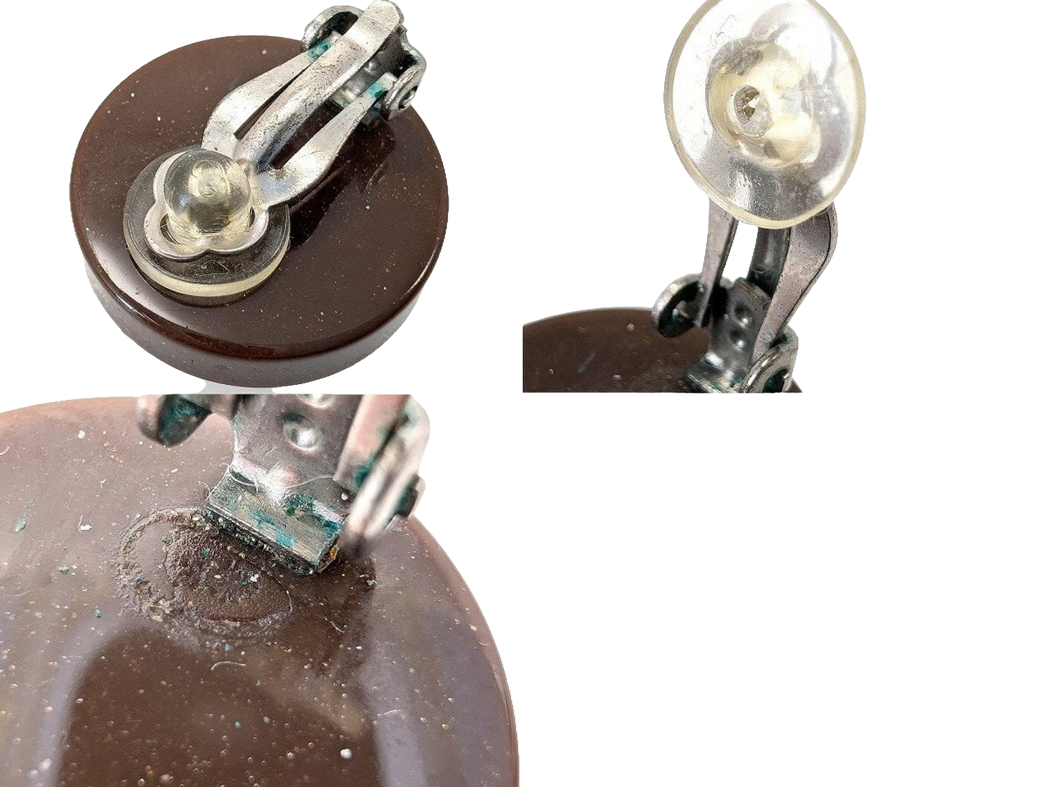 Chanel Earrings Brown Silver Vintage 1999 Spring Collection Clip-On CC Logo