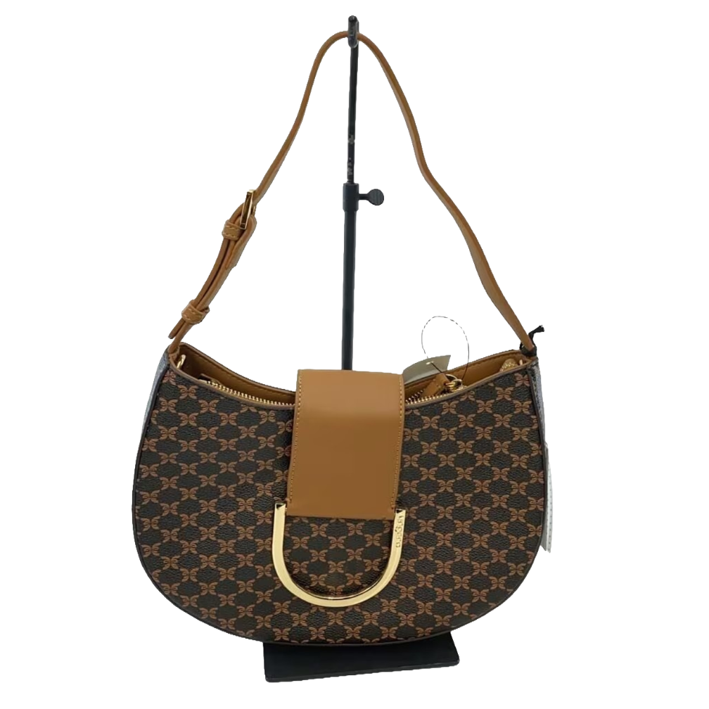 UNGARO Sac à main toile monogramme fleur fond noir garnitures cuir doré