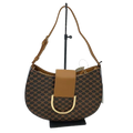 UNGARO Sac à main toile monogramme fleur fond noir garnitures cuir doré