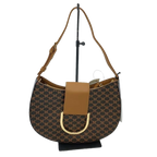 UNGARO Sac à main toile monogramme fleur fond noir garnitures cuir doré