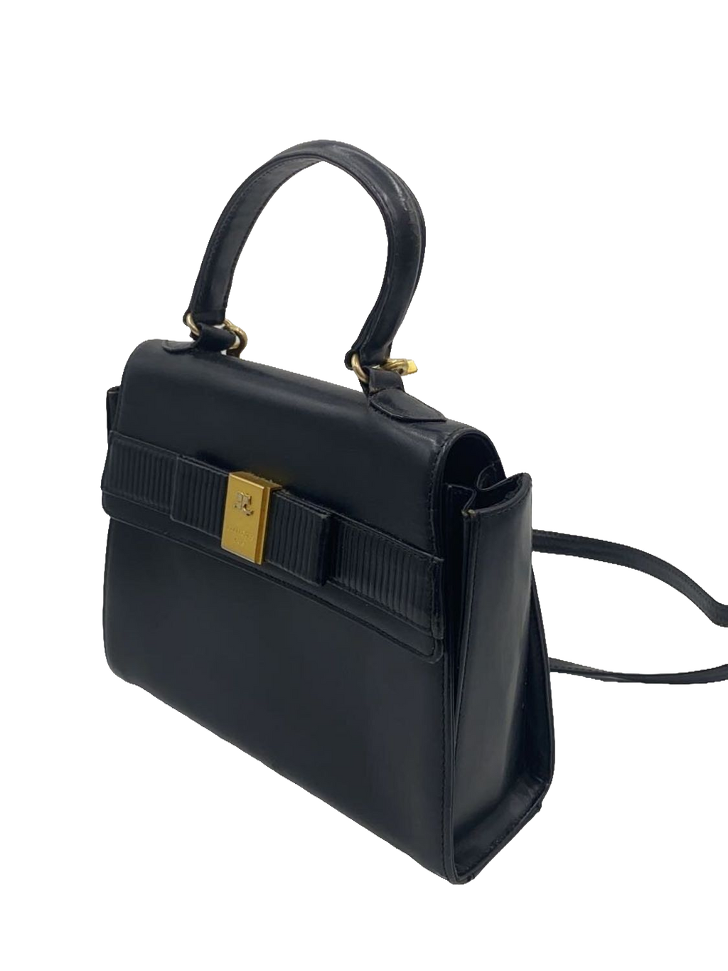 COURRÈGES Sac Uvara cuir noir lisse nœud doré