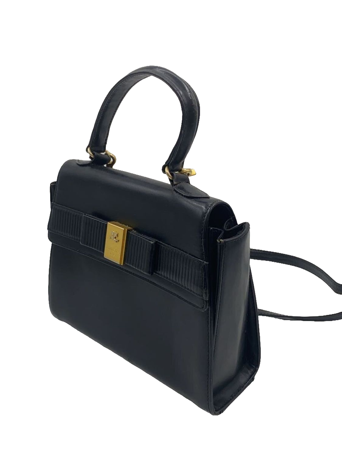 COURRÈGES Sac Uvara cuir noir lisse nœud doré