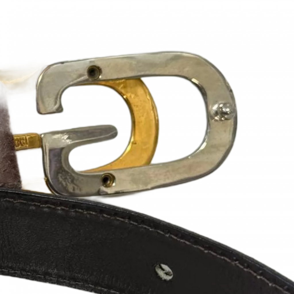 GUCCI Ceinture cuir véritable daim marron boucle GG.