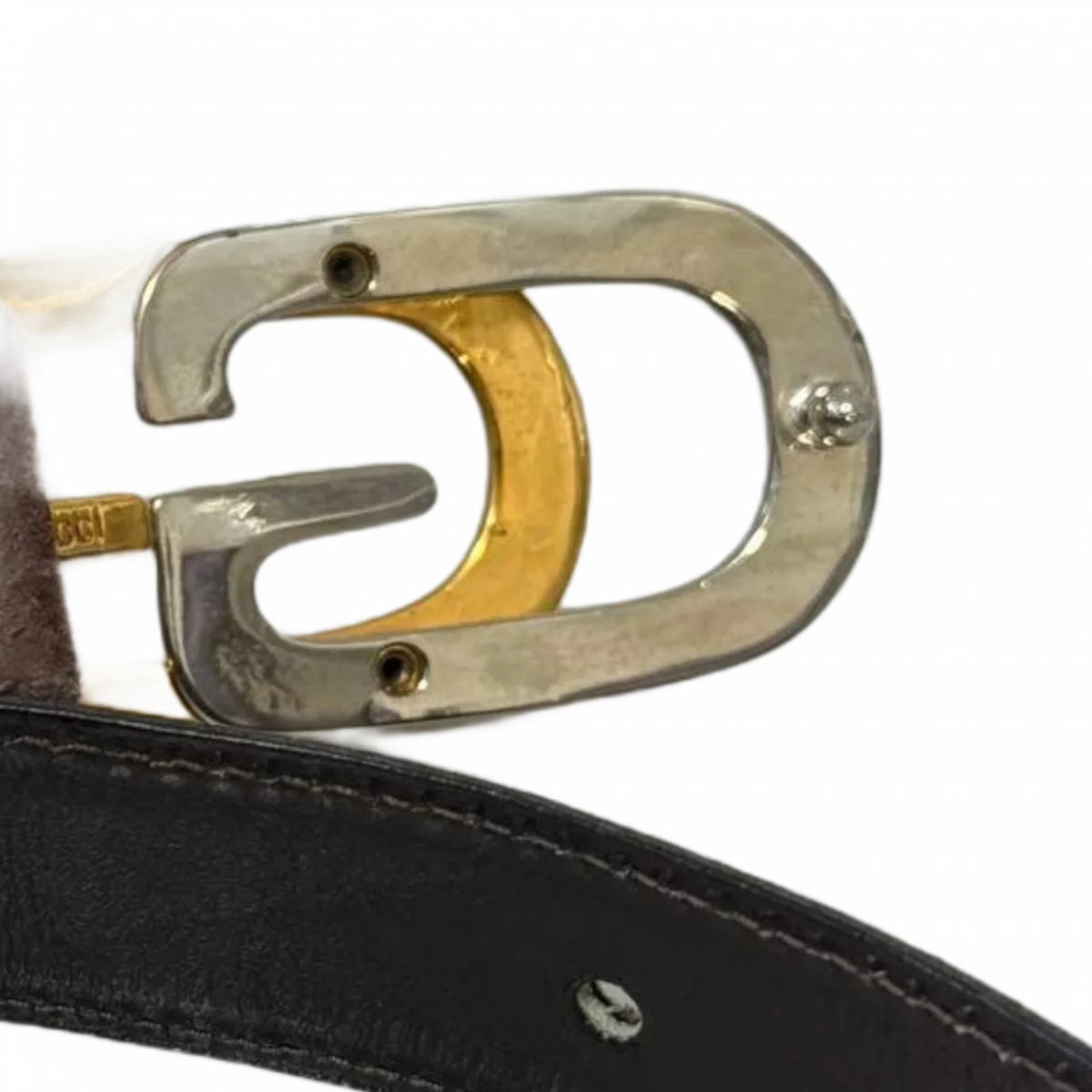 GUCCI Ceinture cuir véritable daim marron boucle GG.