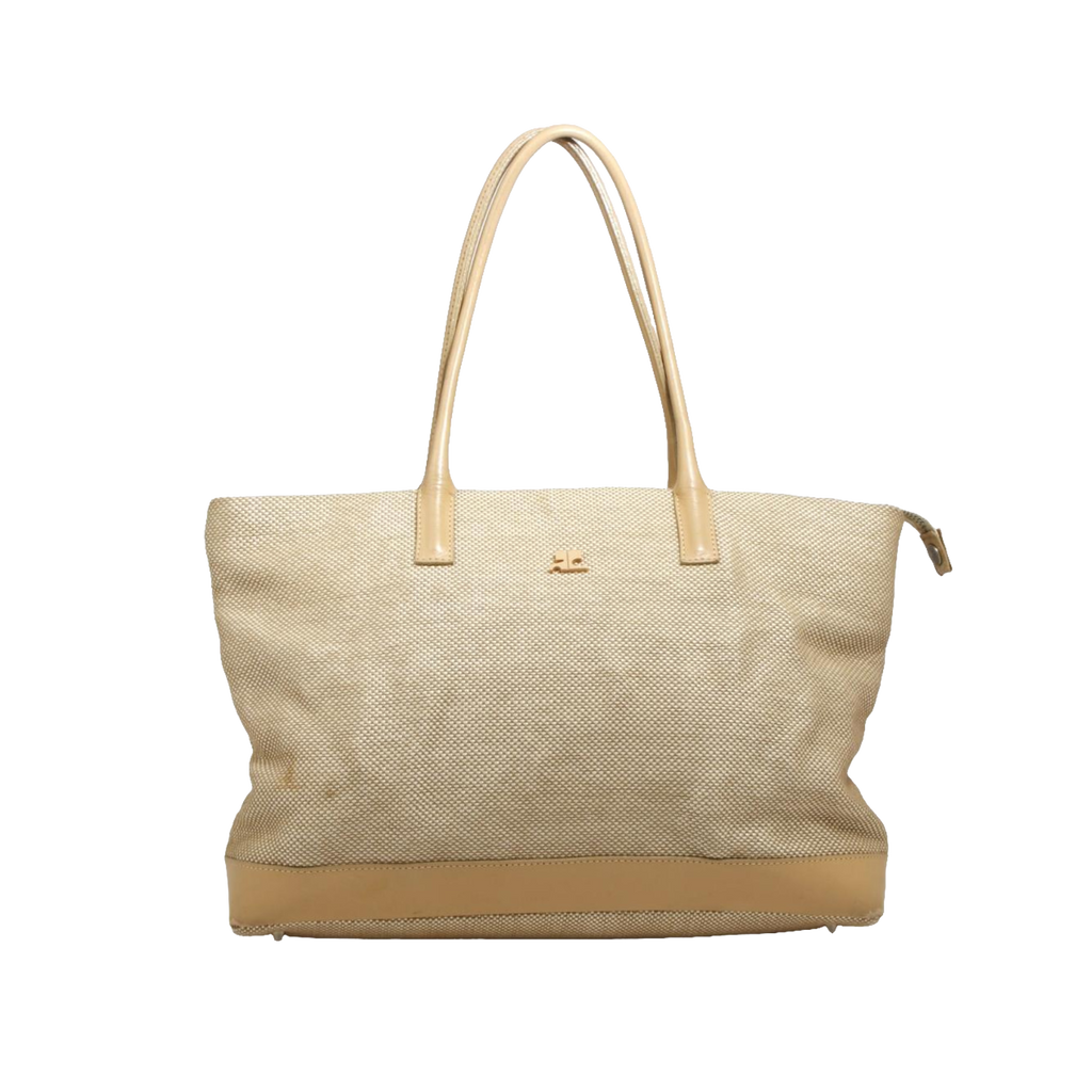 Courreges Tote Beige Canvas Leather Trim Vintage