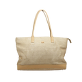 Courreges Tote Beige Canvas Leather Trim Vintage