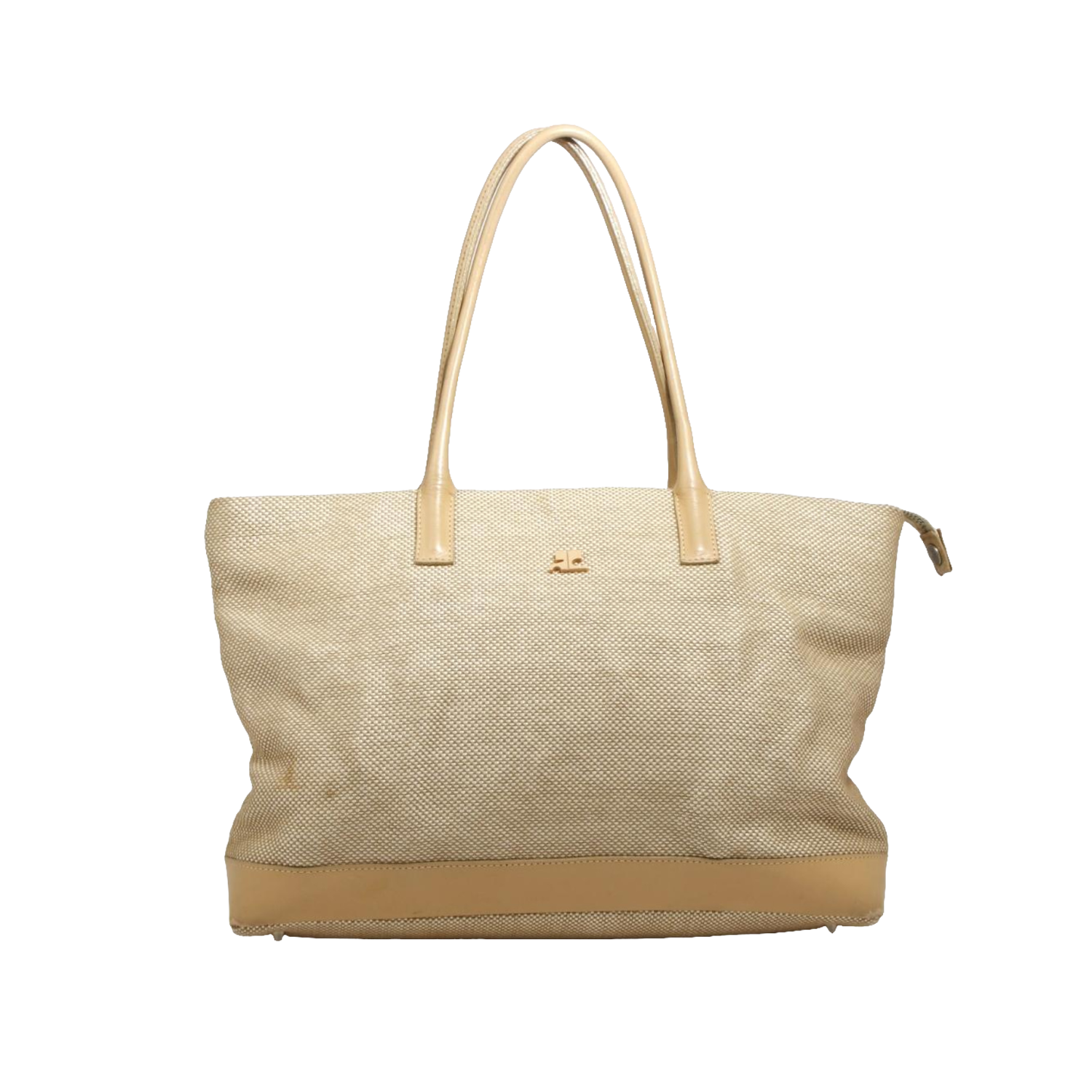 Courreges Tote Beige Canvas Leather Trim Vintage