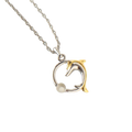 Courreges Necklace Silver Dolphin Pendant Two-Tone Gold Accent AC Logo Vintage