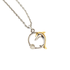 Courreges Necklace Silver Dolphin Pendant Two-Tone Gold Accent AC Logo Vintage