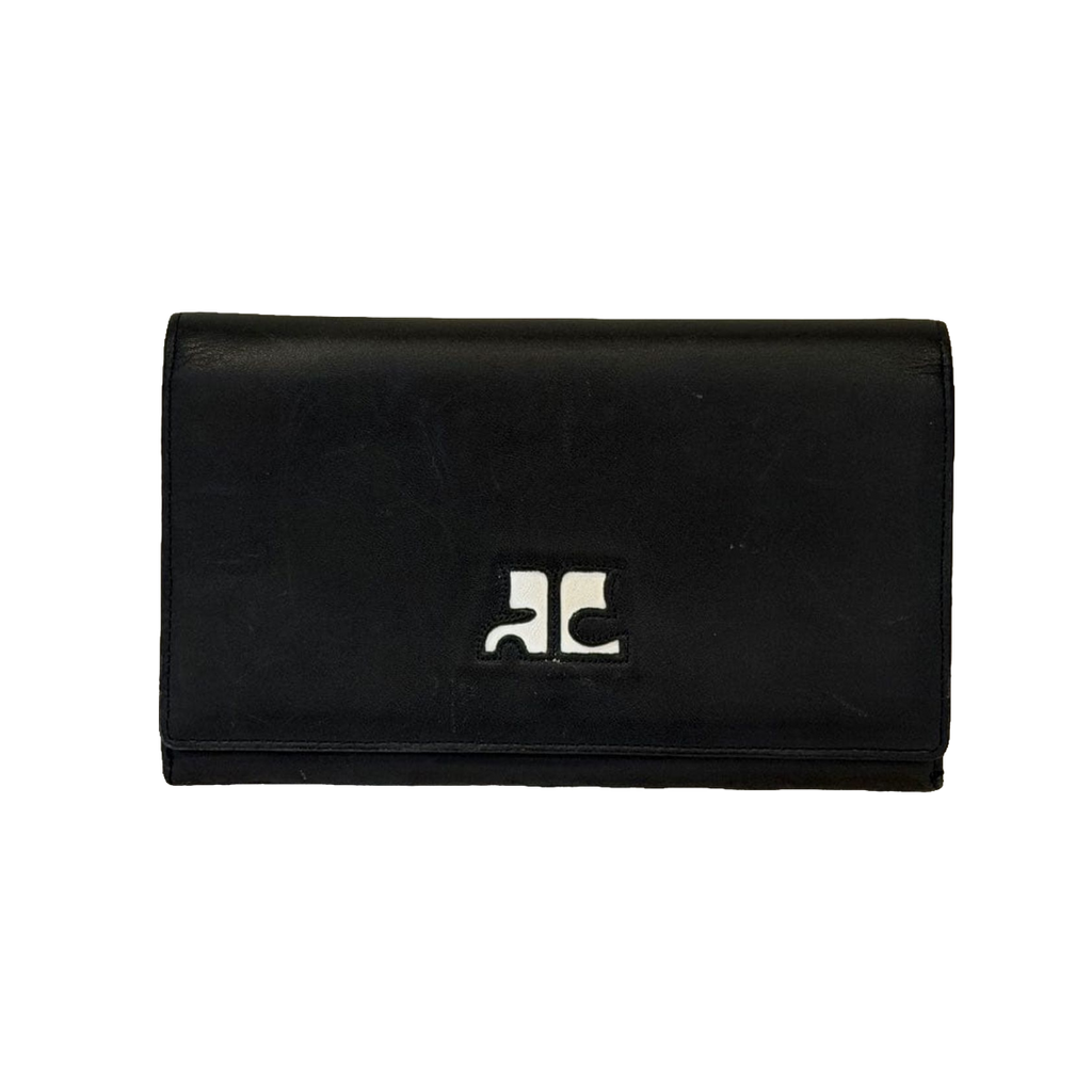 COURRÈGES Portefeuille long cuir noir logo AC bicolore