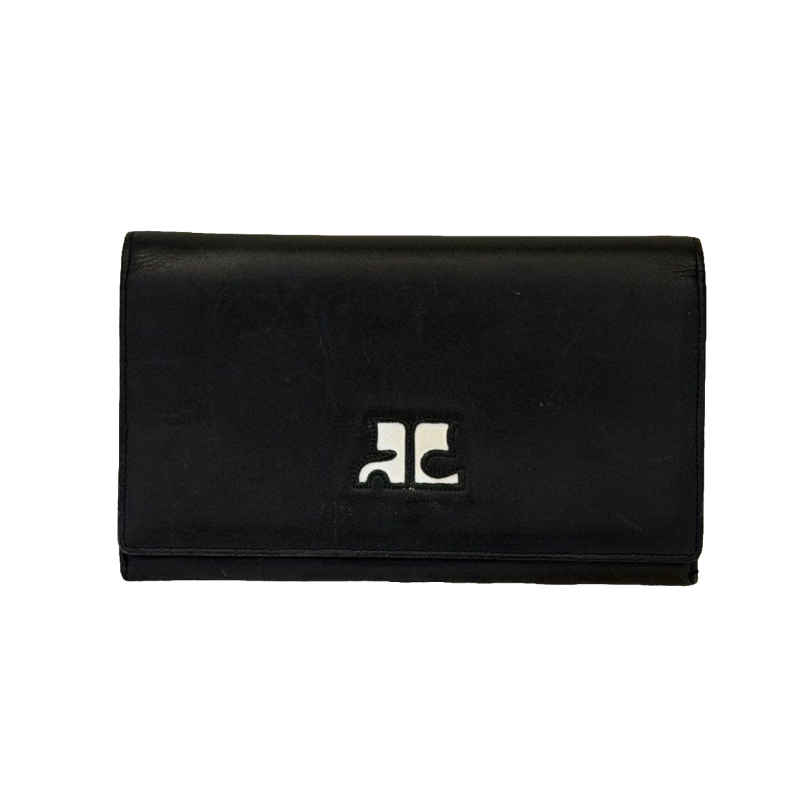 COURRÈGES Portefeuille long cuir noir logo AC bicolore