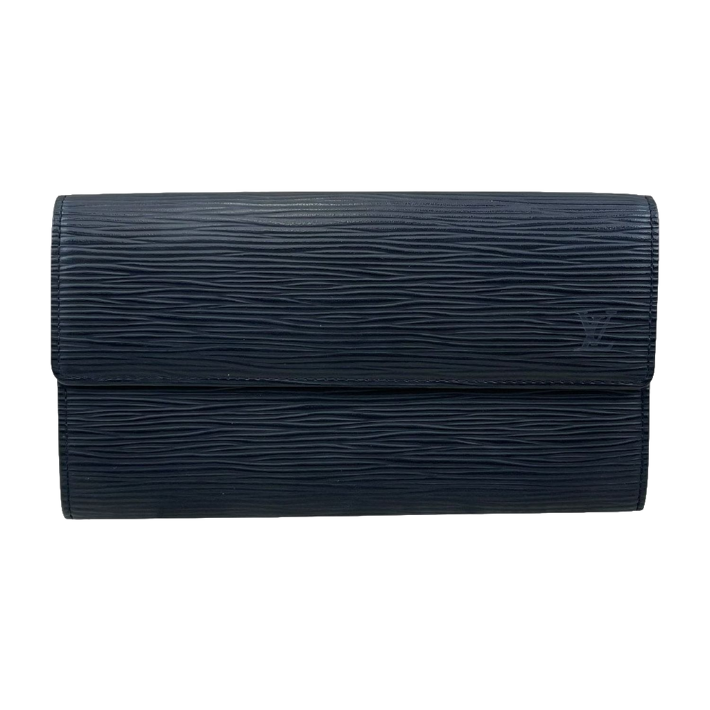 LOUIS VUITTON Portefeuille long Sarah cuir Épi noir (avec boîte)