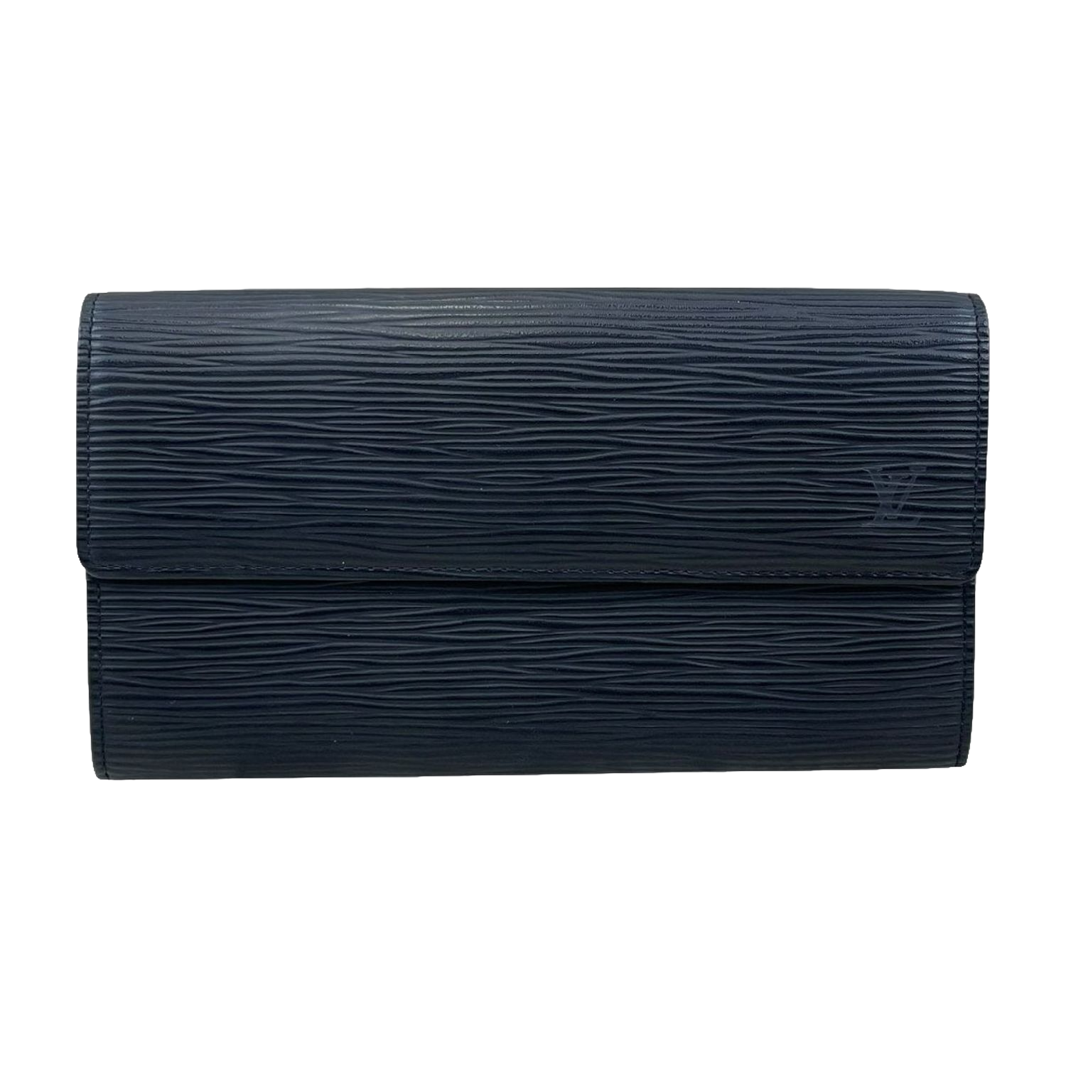 LOUIS VUITTON Portefeuille long Sarah cuir Épi noir (avec boîte)