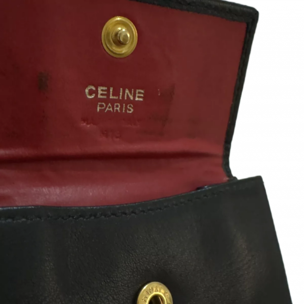 CELINE Porte-monnaie noir Céline & logo or rond