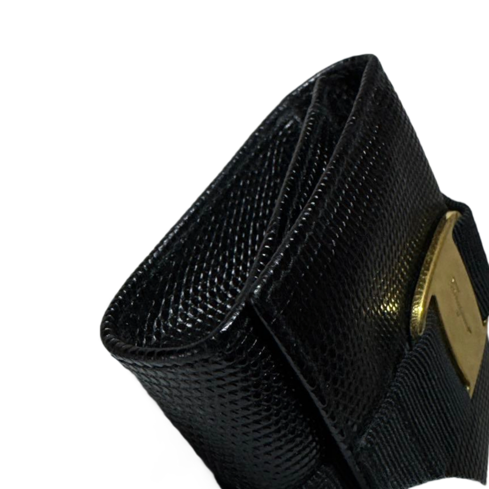 FERRAGAMO Porte-monnaie noir cuir grainé avec boite/facture