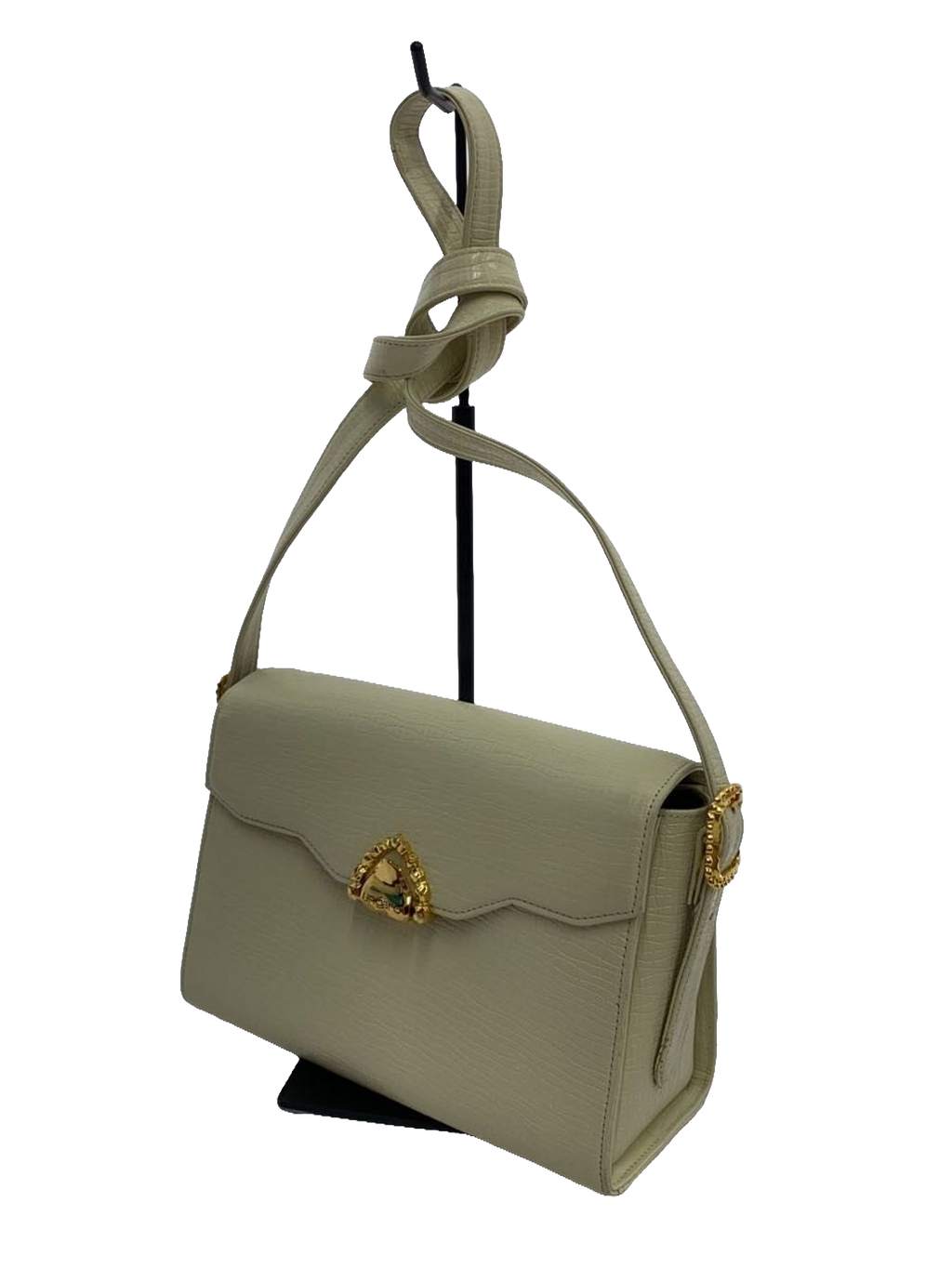 UNGARO Sac bandoulière cuir grainé crème fermoir cœur doré