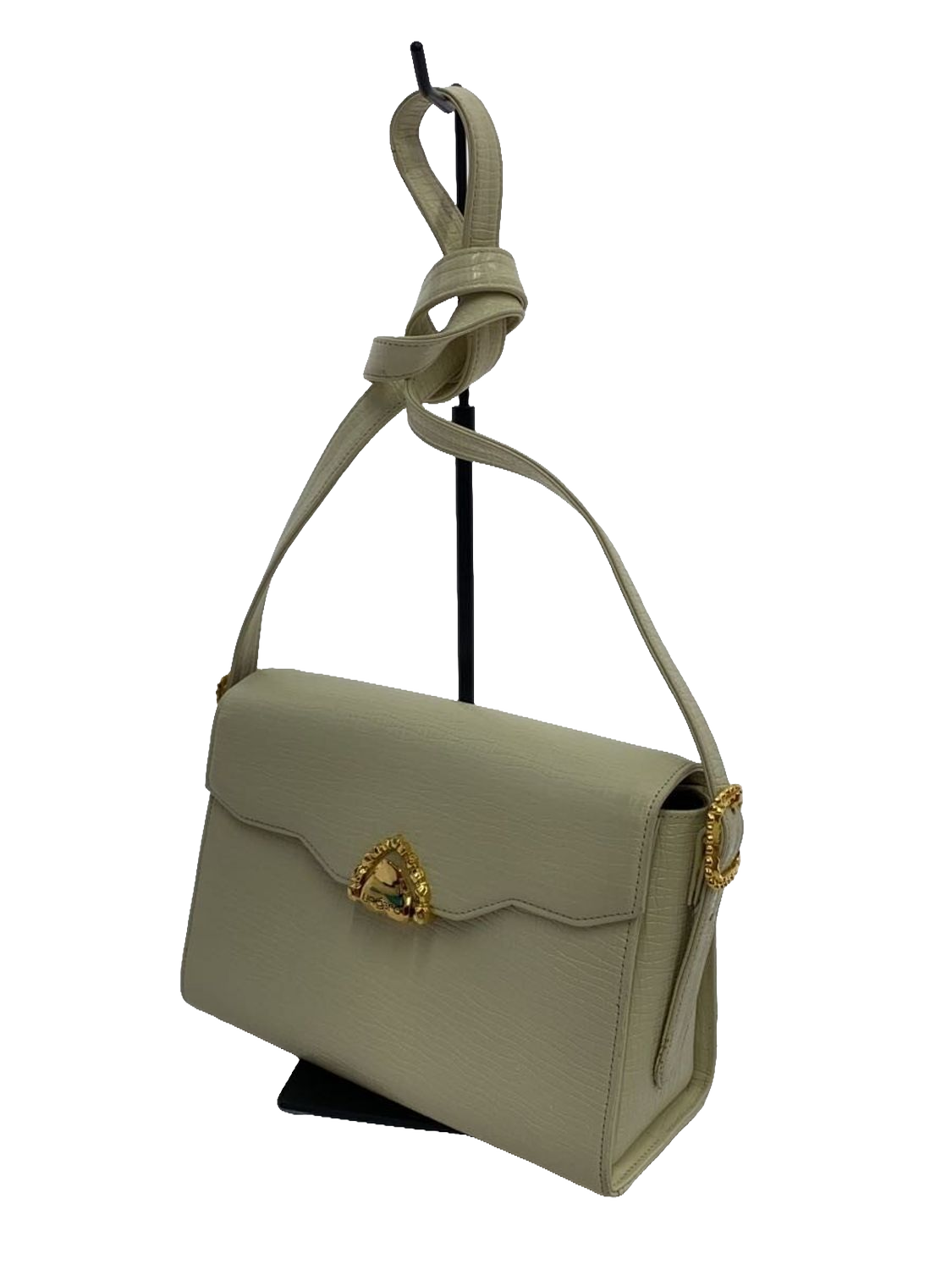 UNGARO Sac bandoulière cuir grainé crème fermoir cœur doré