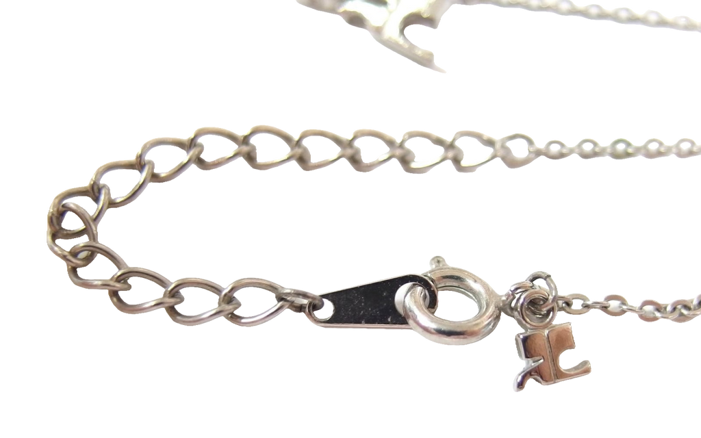 Courreges Necklace Silver Heart Rhinestone Logo Pendant Vintage