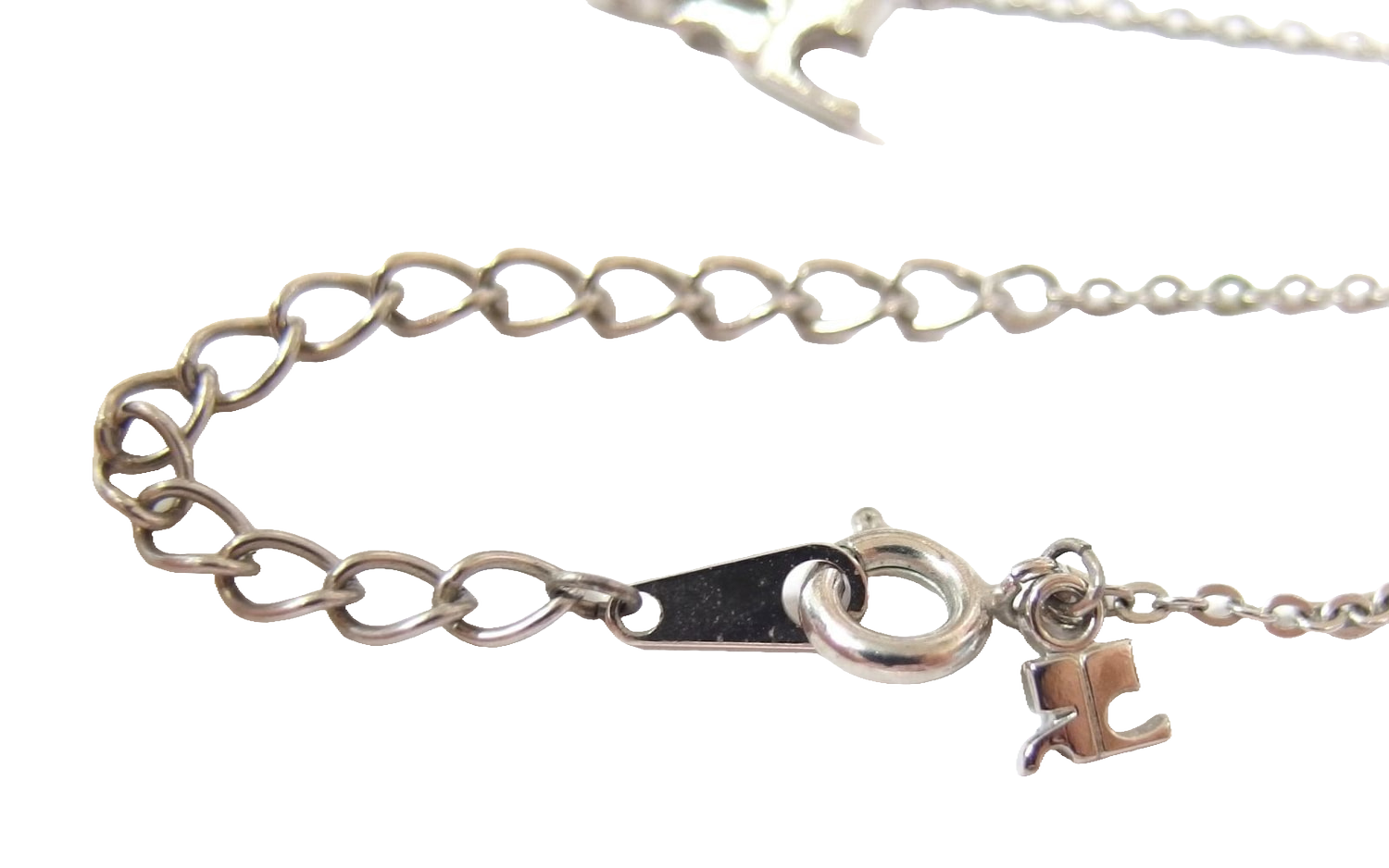 Courreges Necklace Silver Heart Rhinestone Logo Pendant Vintage