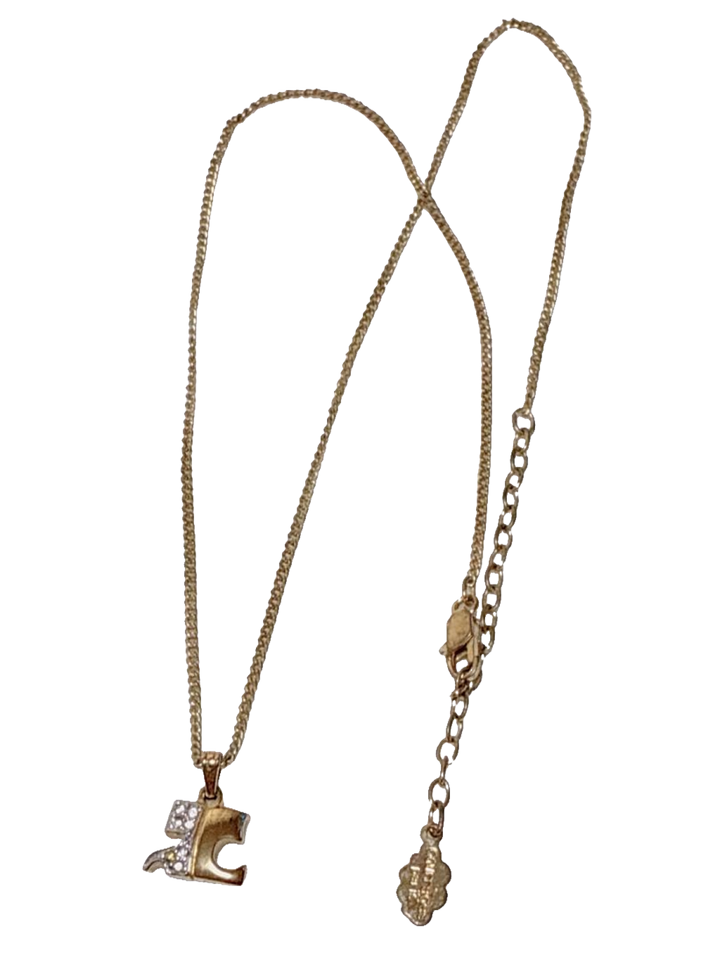 Courrèges Necklace Gold Silver Rhinestone AC Logo Pendant Vintage Adjustable