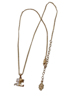 Courrèges Necklace Gold Silver Rhinestone AC Logo Pendant Vintage Adjustable