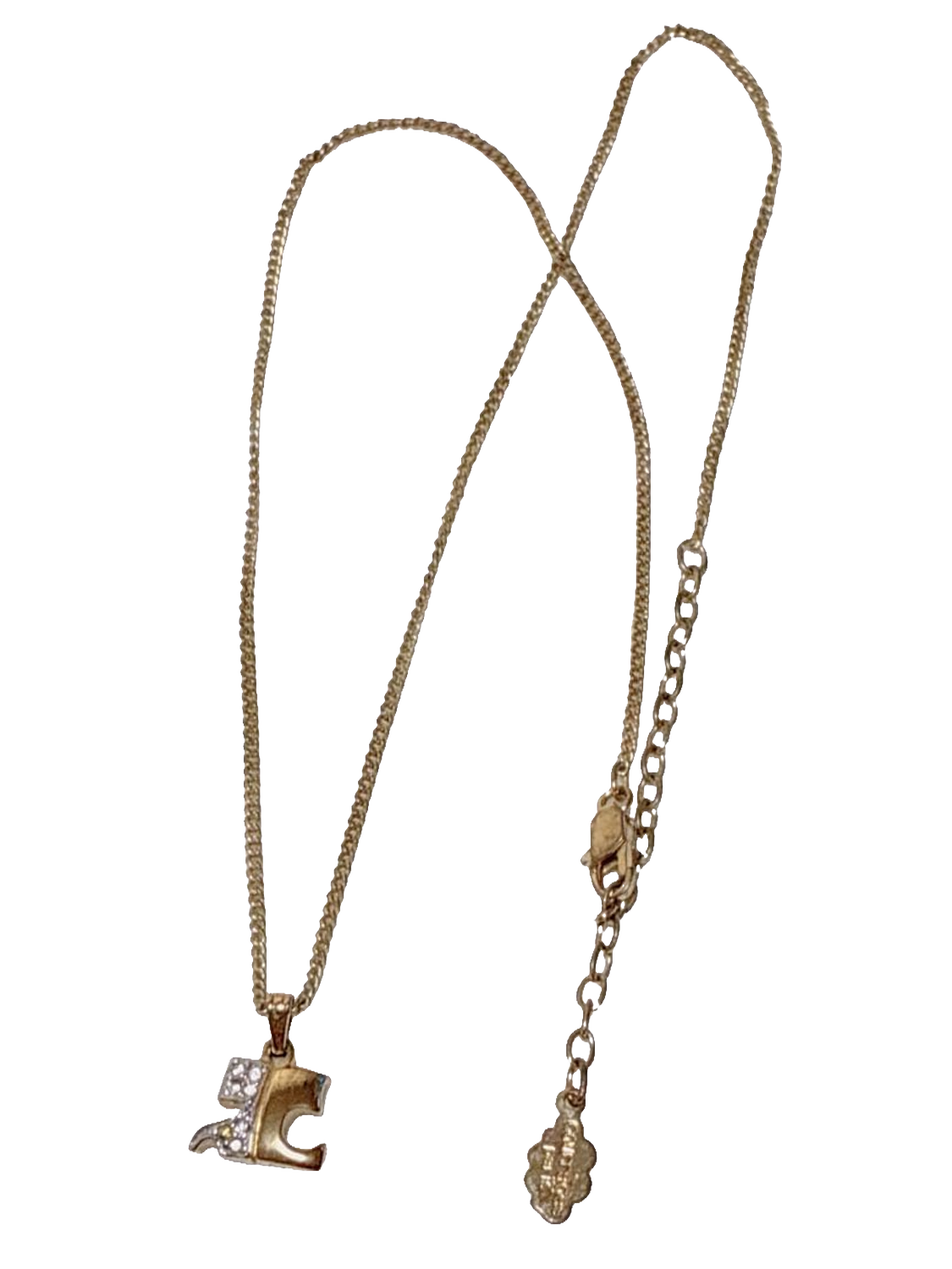 Courrèges Necklace Gold Silver Rhinestone AC Logo Pendant Vintage Adjustable