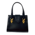UNGARO Black Leather Top Handle Handbag with Gold Details