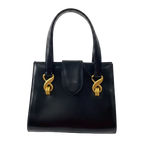 UNGARO Black Leather Top Handle Handbag with Gold Details