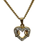 Courreges Necklace Gold Silver Heart Pendant Rhinestone Vintage Paris
