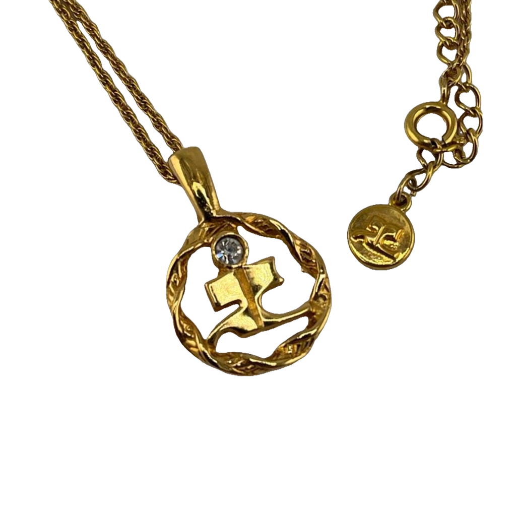 COURRÈGES Collier pendentif initiales AC strass