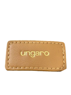 UNGARO Sac à main toile monogramme fleur fond noir garnitures cuir doré