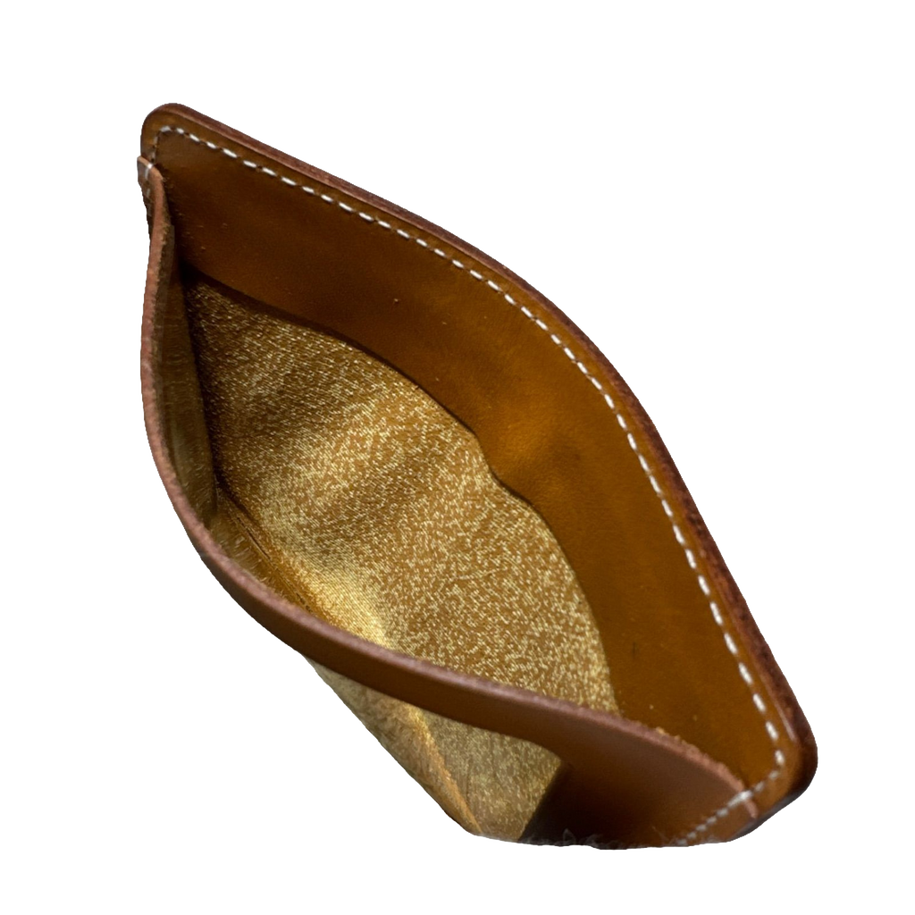 Courrèges Card Holder Brown Leather Vintage Slim ID Window Case