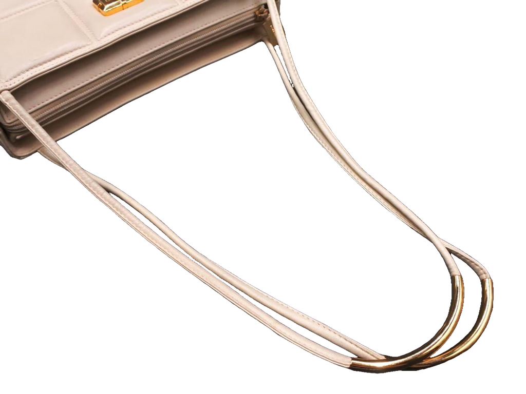 Nina Ricci Shoulder Bag Medium Beige Quilted Leather Vintage Gold Hardware