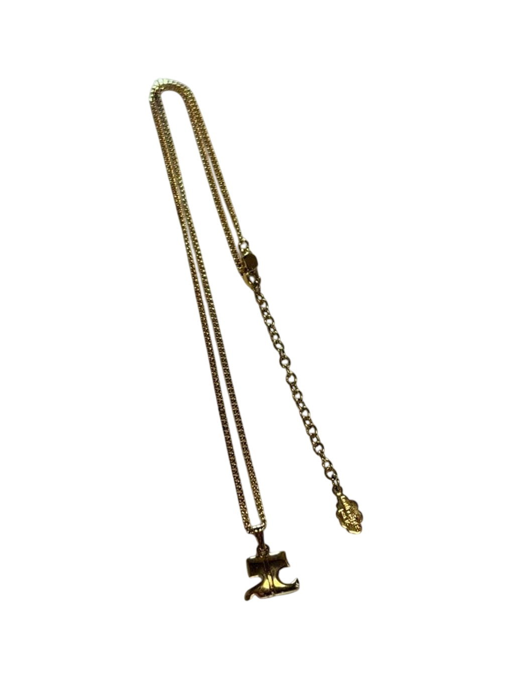 Courreges Gold Tone Logo Pendant Necklace