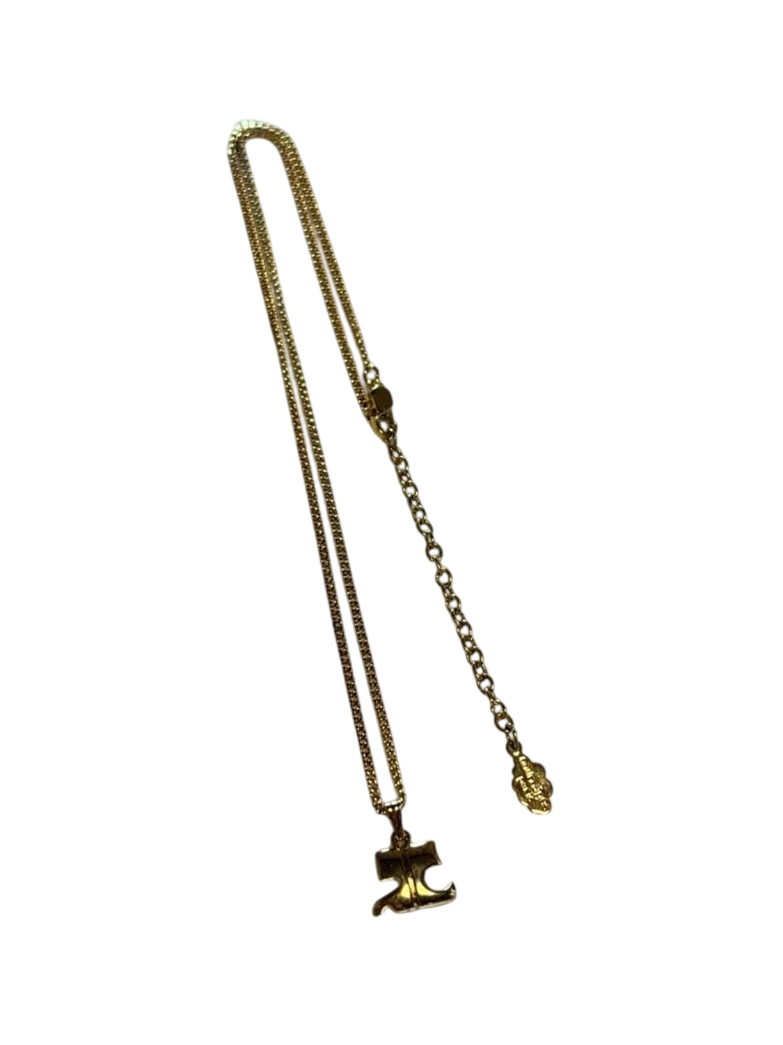 Courreges Gold Tone Logo Pendant Necklace