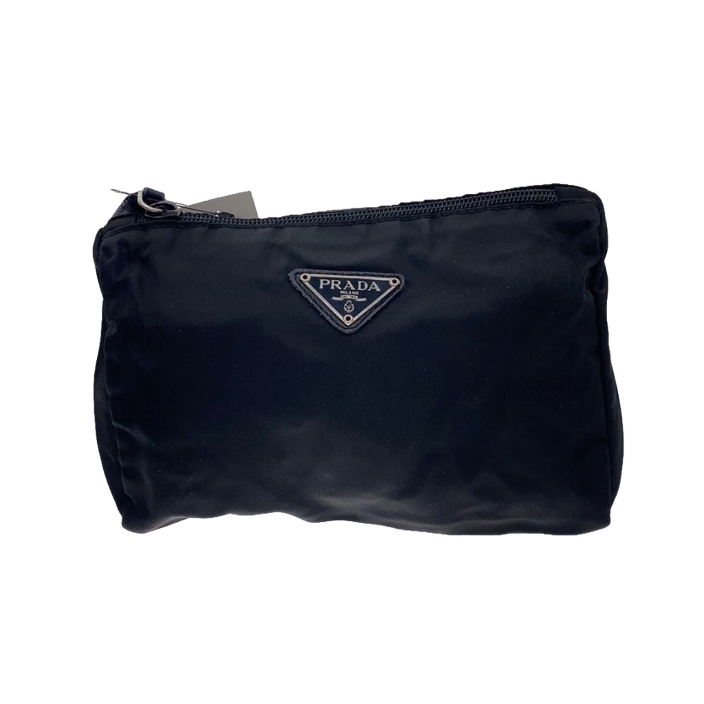PRADA Milano Pochette nylon Re-Nylon noir plaque triangle argentée