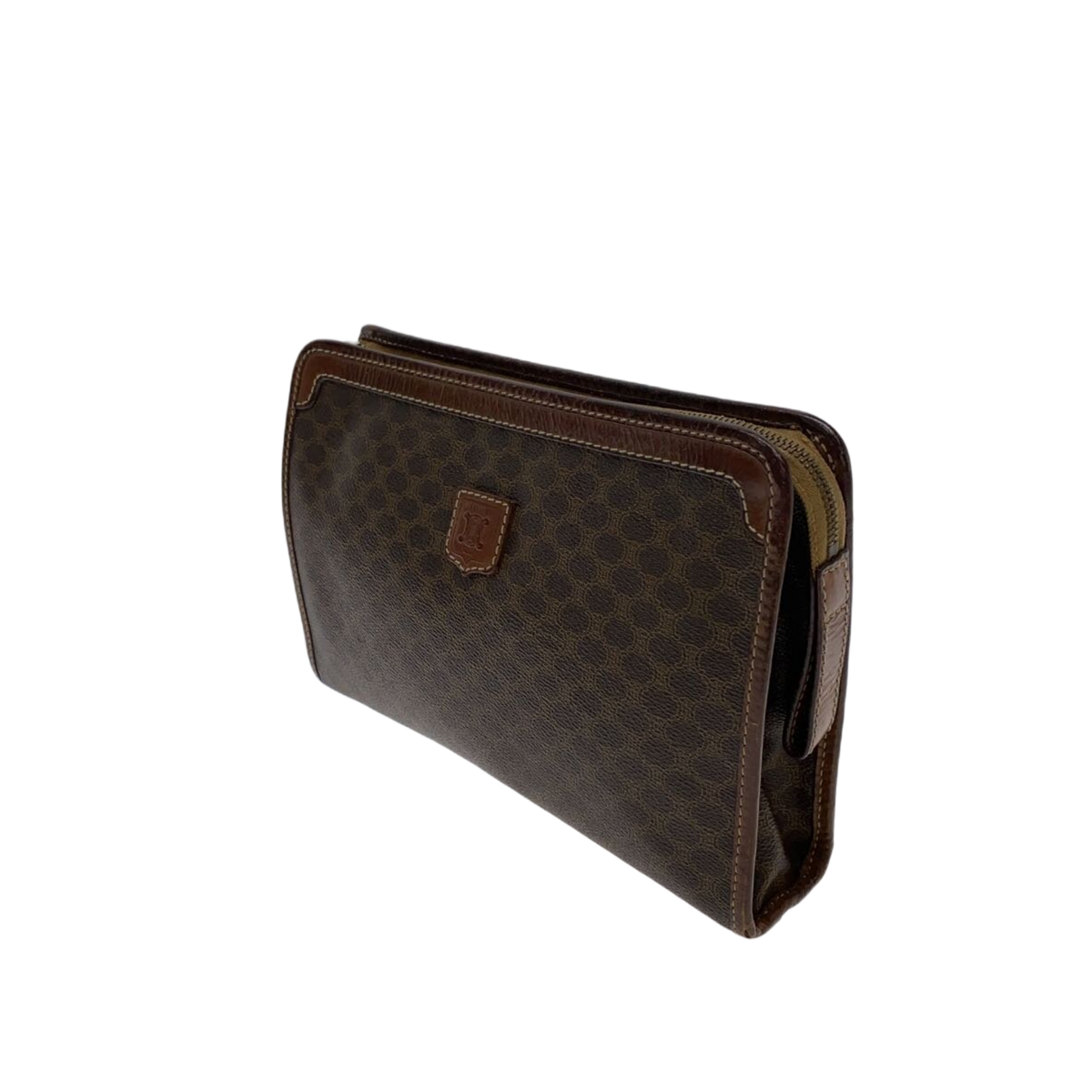 CELINE Pochette Céline macadam et cuir cognac